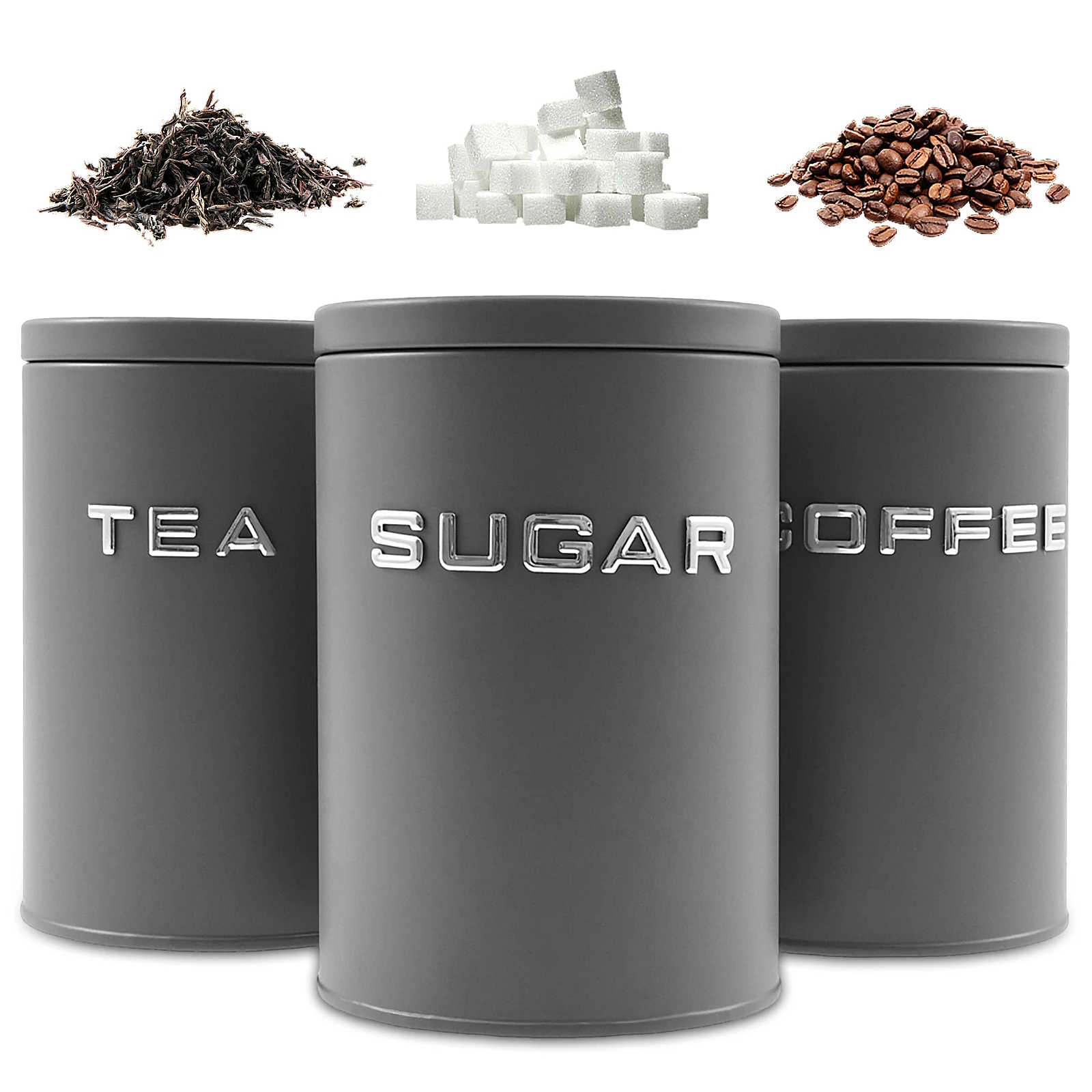 Coffee Tea And Sugar Canisters - Tarro redondo de Metal para cocina,