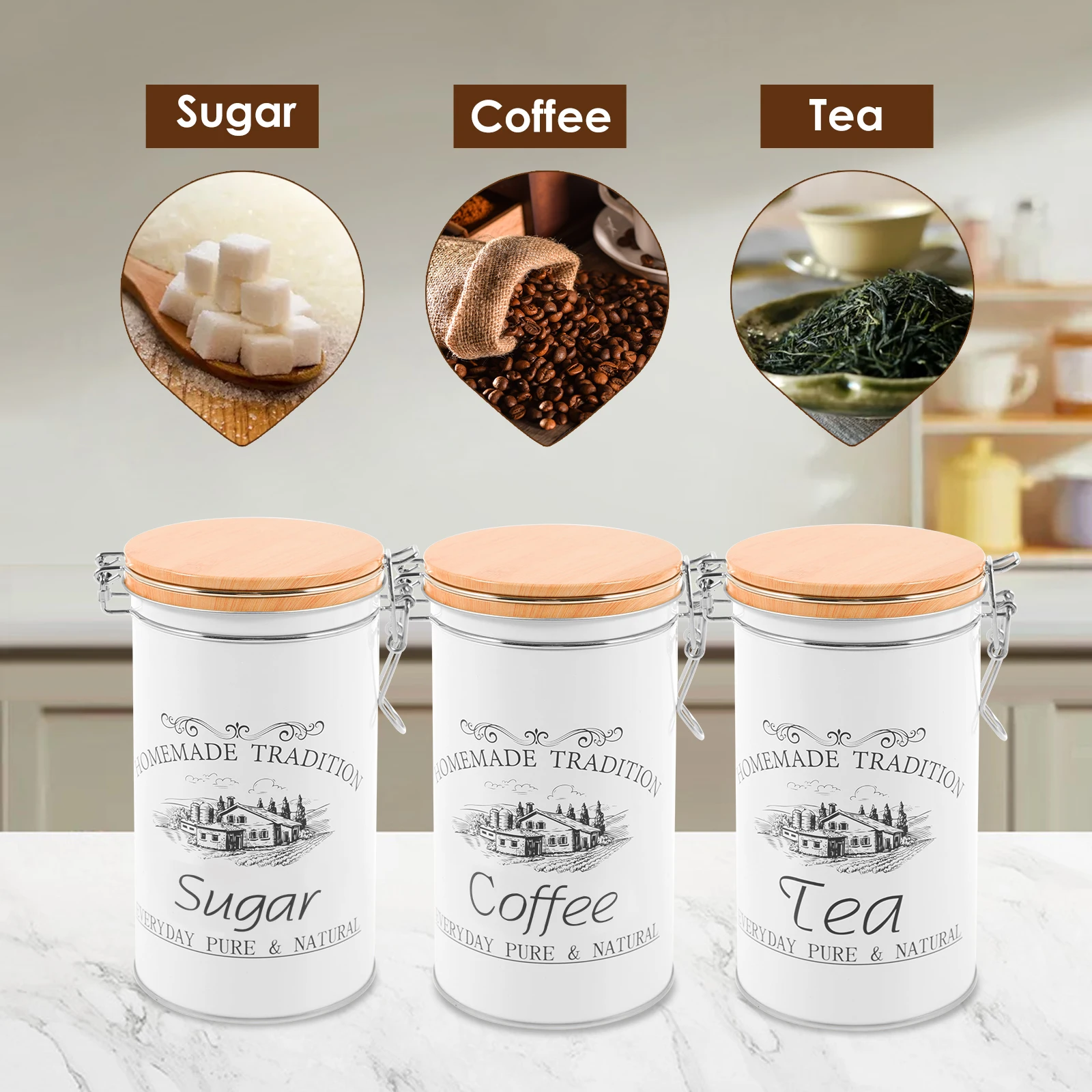 3 unids/set de botes de azúcar - Coffee Tea And Sugar Canisters reseña y precio